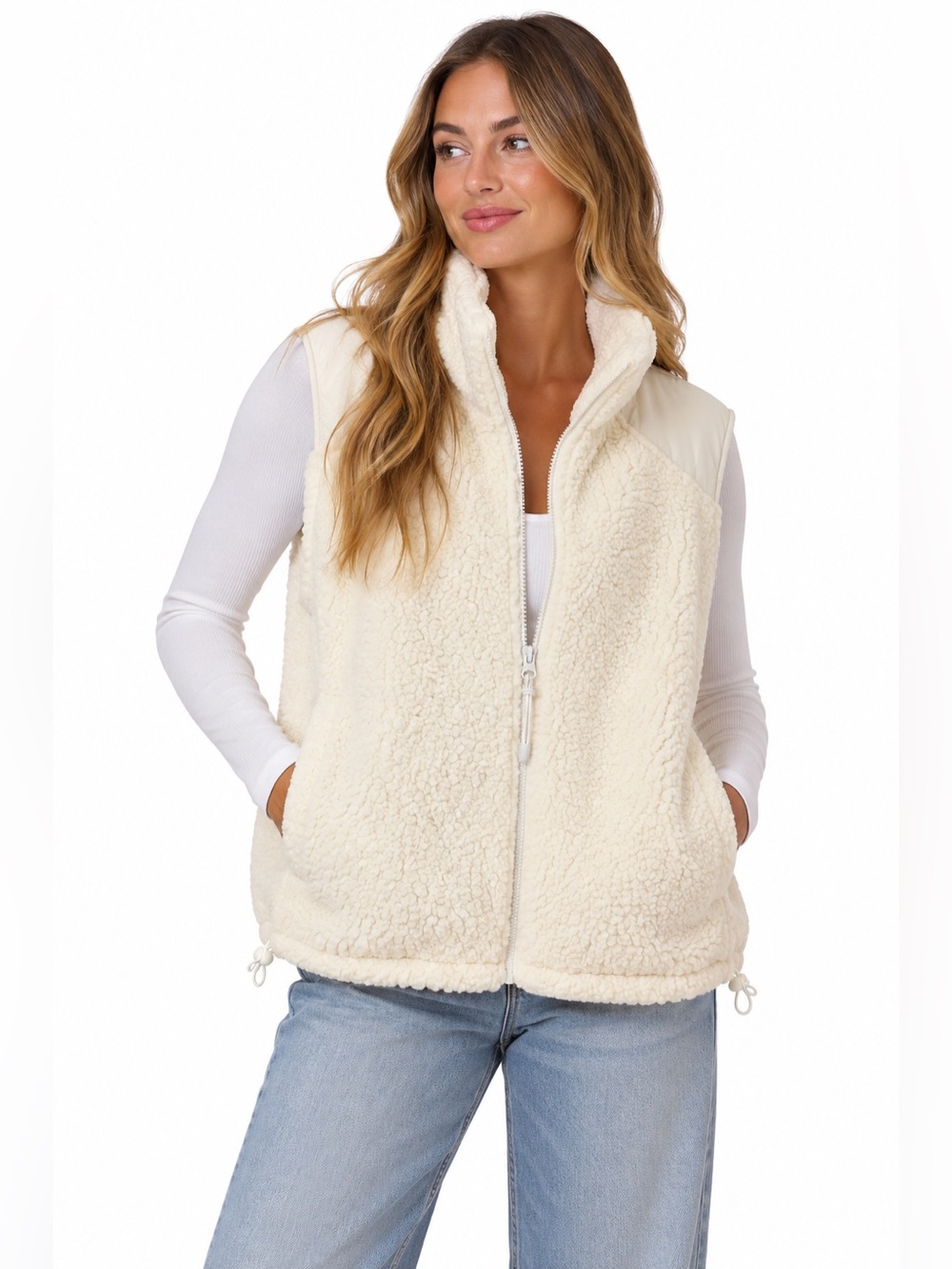 Sweaty Betty Canyon Fleece Vest XL Lily White Sherpa Full Zip NWT $138